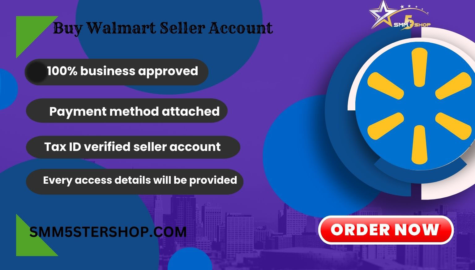 Buy Walmart seller account at smm5starshop.com. We provide email, number, passport, EIN, Tax ID, LLC (certificate for incorporation) approved accounts at cheap price.